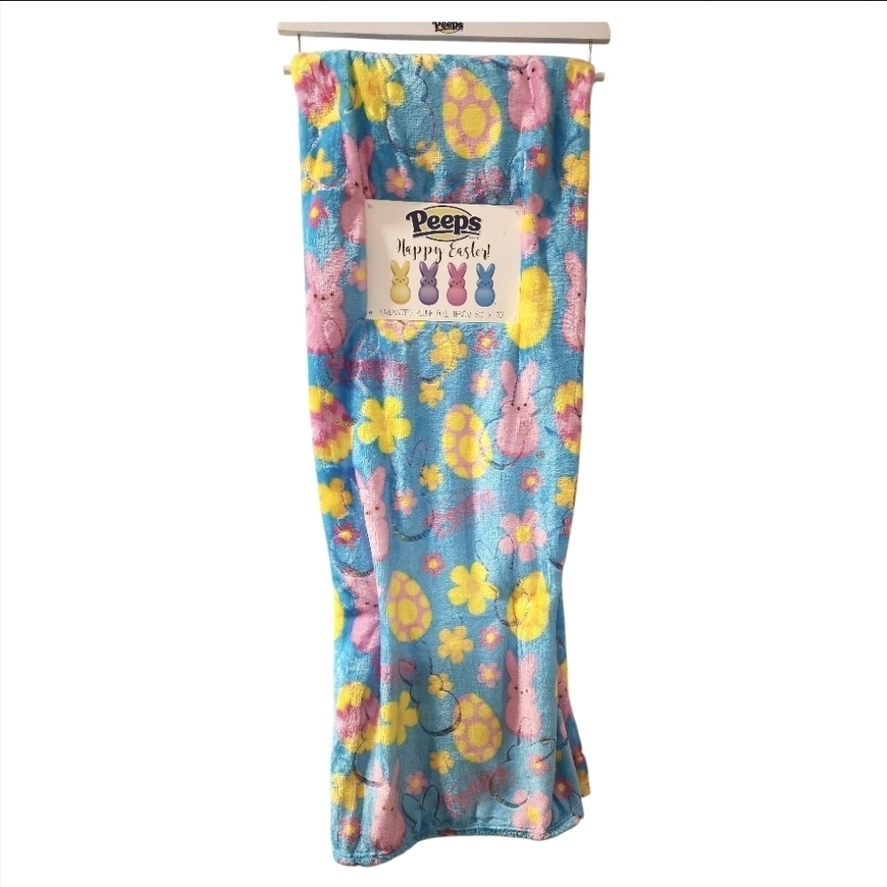 Peeps Blue Foil Happy Easter Oversized Plush Blanket Throw, NWT